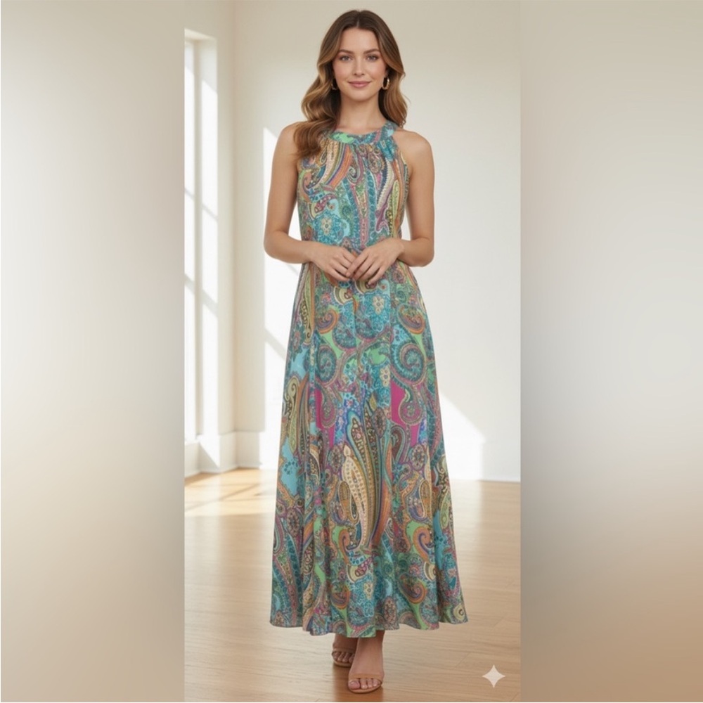 Tommy Hilfiger NWT Paisley Midi Dress Size 4 Sleeveless Boho Resort $119